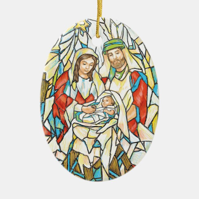 Stained Glass Nativity Painting Ceramic Ornament (Front)