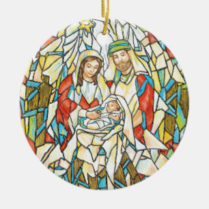Stained Glass Nativity Painting Ceramic Ornament
