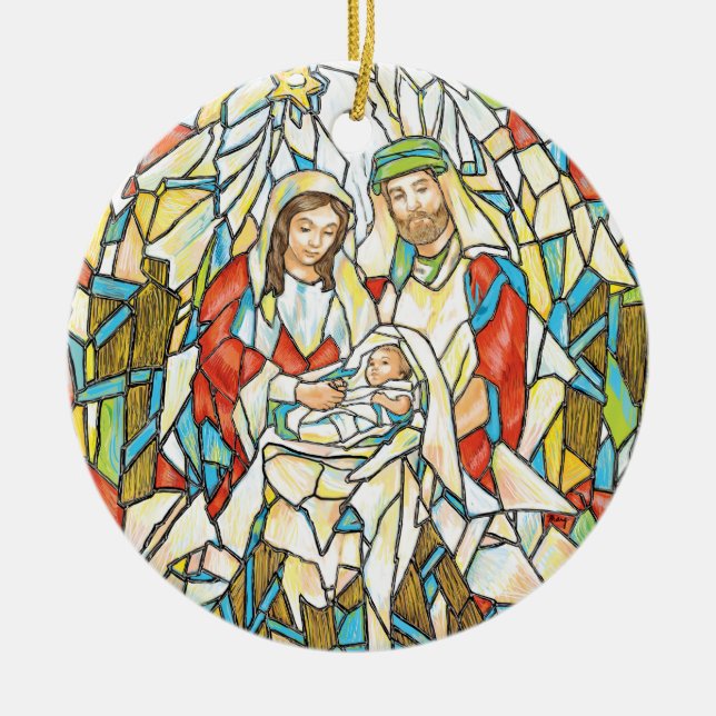 Stained Glass Nativity Painting Ceramic Ornament (Front)