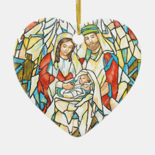 Stained Glass Nativity Painting Ceramic Tree Decoration