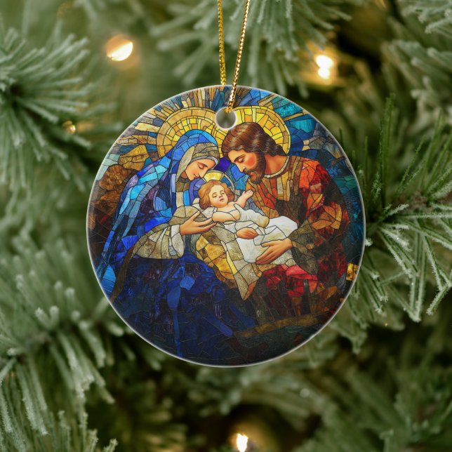 Stained Glass Nativity Scene Ceramic Ornament (Tree)