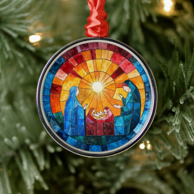 Stained Glass Nativity Scene Christmas Ornament (Tree)