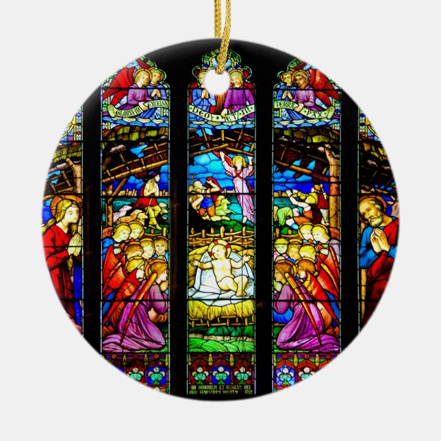 Stained Glass Nativity Scene Christmas Ornament (Front)