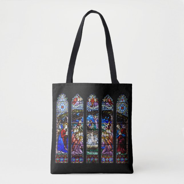 Stained Glass Nativity Scene Holiday Card Tote Bag (Front)