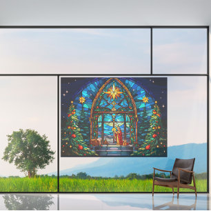 Stained Glass Nativity Scene Xmas Church Art