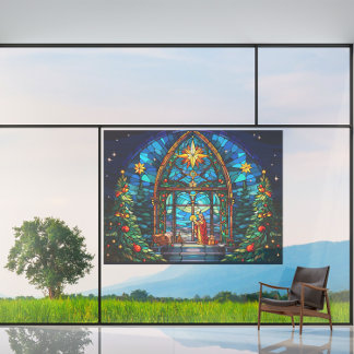 Stained Glass Nativity Scene Xmas Church Art