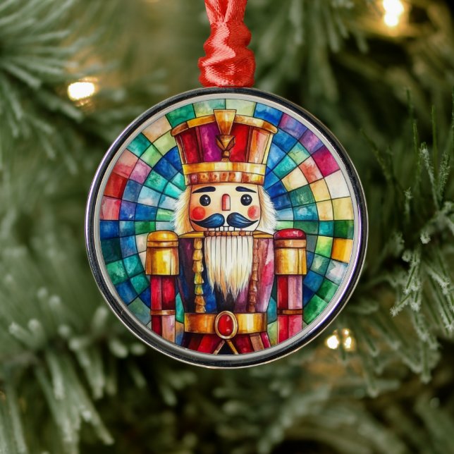 Stained Glass Nutcracker Personalized Christmas Metal Ornament (Tree)