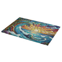 Stained glass ocean at sunset art