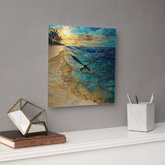 Stained Glass Ocean Beach Wall Clock