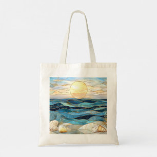 Stained Glass Ocean Sunset Beach Tote Bag