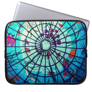 Stained glass ocean tropical fish blue pink purple laptop sleeve