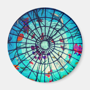 Stained glass ocean tropical fish plants blue magnet
