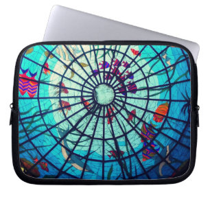 Stained glass ocean tropical fish sea life laptop sleeve