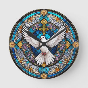 Stained Glass of Christian Cross Round Clock