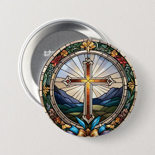 Stained Glass of Christian Holy Cross 7.5 Cm Round Badge