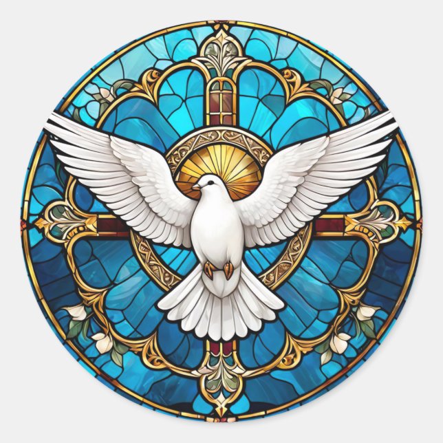 Stained Glass of Christian Holy Dove Classic Round Sticker (Front)