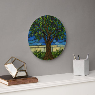 Stained Glass Olive Tree Large Wall Clock – Nature