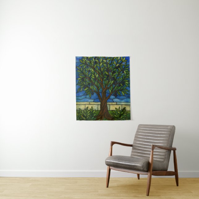 Stained Glass Olive Tree Wall Tapestry – Nature (In Situ)