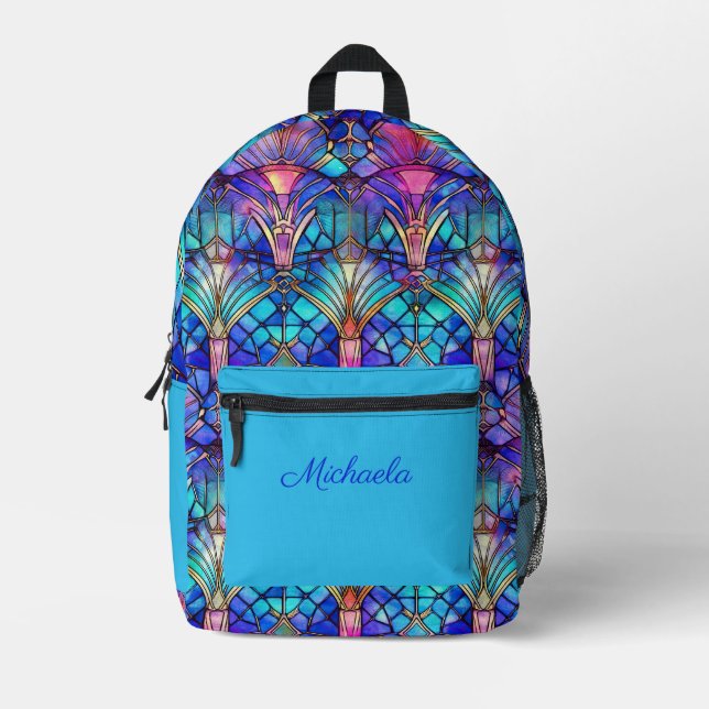 Stained Glass on Turquoise ver.# 2 - Personalised Printed Backpack (Front)