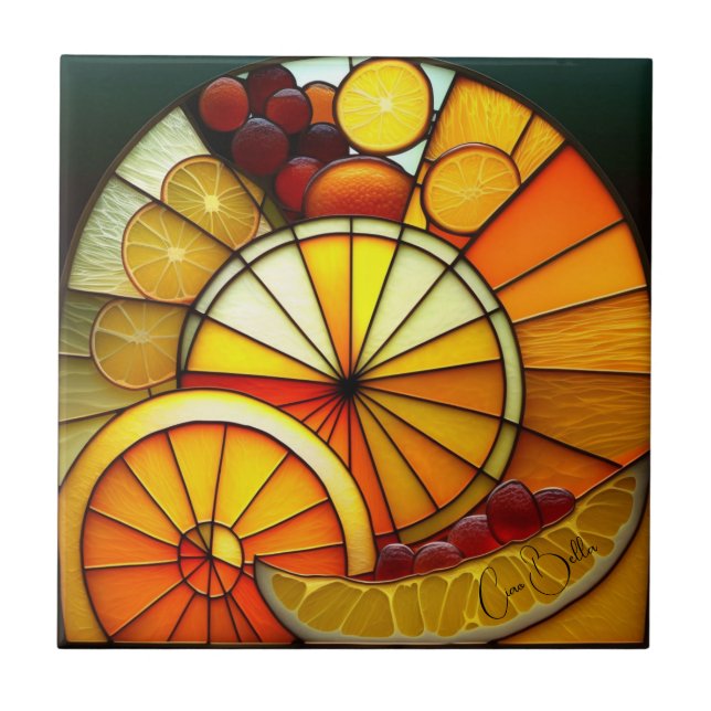 Stained Glass Orange wedges Ceramic Tile (Front)
