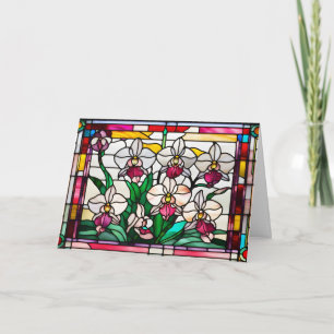 Stained Glass Orchid Flowers  Card
