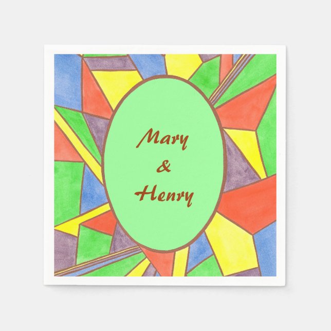 Stained glass oval frame personalised napkins (Front)