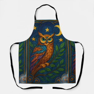 Stained Glass Owl Under the Moon and Stars Apron