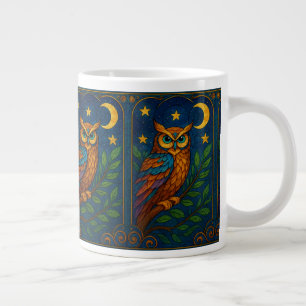 Stained Glass Owl Under the Moon and Stars Large Coffee Mug