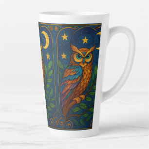 Stained Glass Owl Under the Moon and Stars Latte Mug