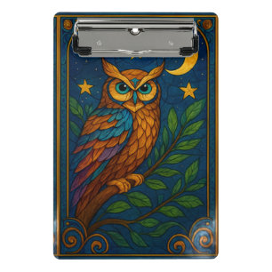 Stained Glass Owl Under the Moon and Stars Mini Clipboard