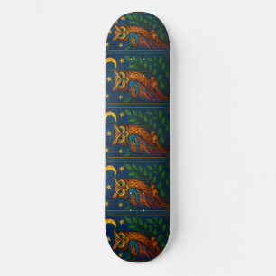 Stained Glass Owl Under the Moon and Stars Skateboard