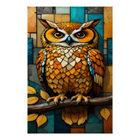 Stained Glass Owl Wall Art Canvas for Office Study