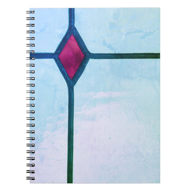 Stained glass painted blue red diamond cross    notebook (Front)