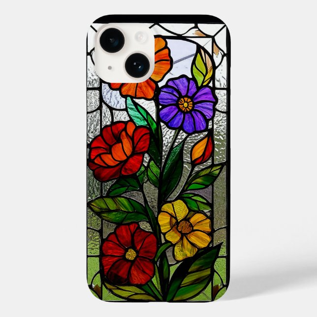Stained Glass Panel Featuring Vibrant Flowers Case-Mate iPhone Case (Back)