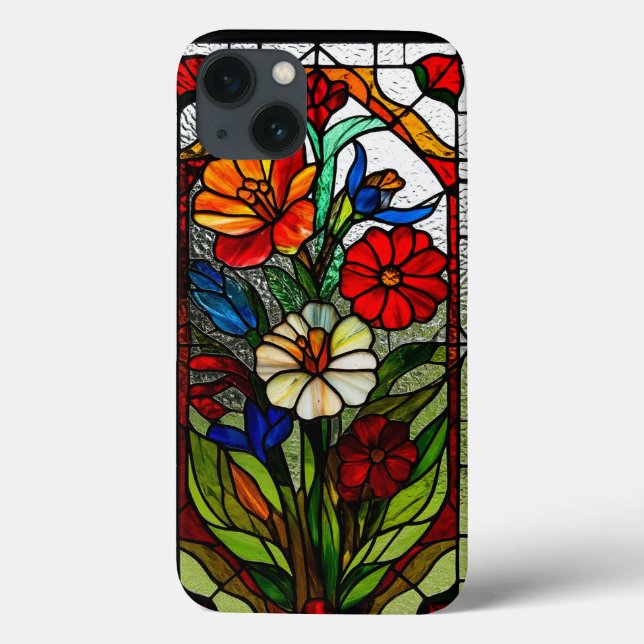 Stained Glass Panel Featuring Vibrant Flowers Case-Mate iPhone Case (Back)