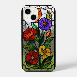 Stained Glass Panel Featuring Vibrant Flowers iPhone 14 Case