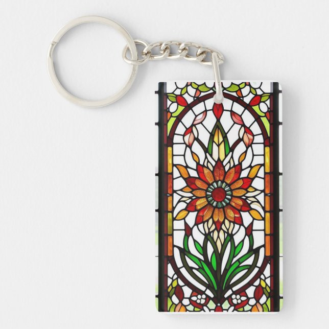 Stained Glass Panel with Vibrant Flower Key Ring (Front)