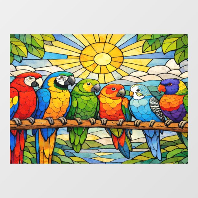 Stained-Glass Parrots Home Window Cling (Sheet)