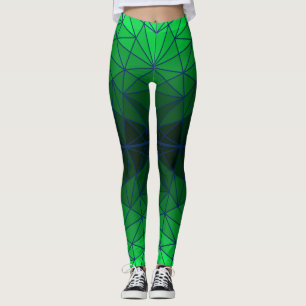 Stained glass pattern 02.Green.DBlue Line BG Leggings