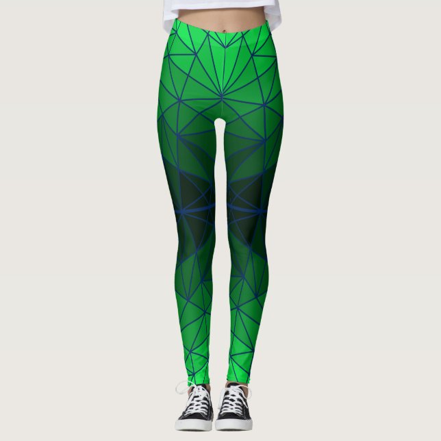 Stained glass pattern 02.Green.DBlue Line BG Leggings (Front)