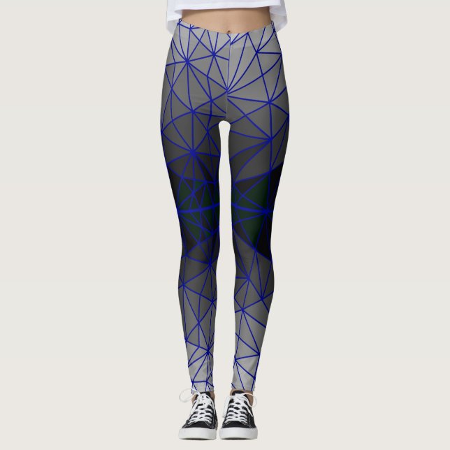 Stained glass pattern 03.Grey.Blue Line BG Leggings (Front)