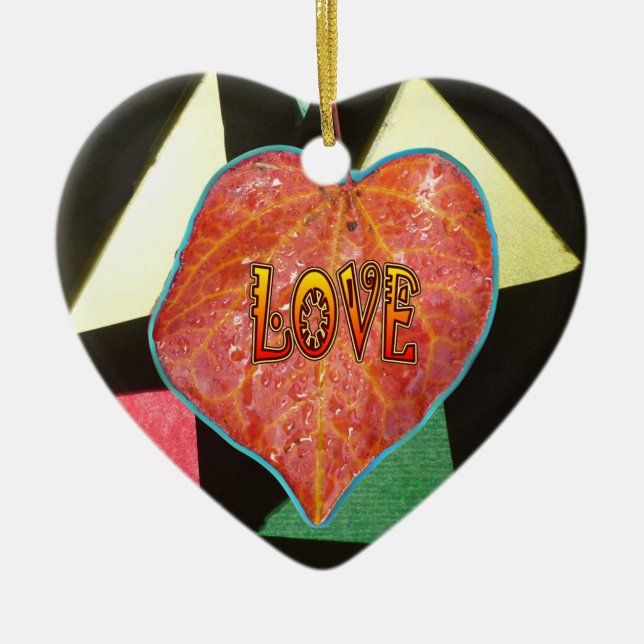 Stained Glass Pattern LOVE Leaf Heart Ornament (Front)