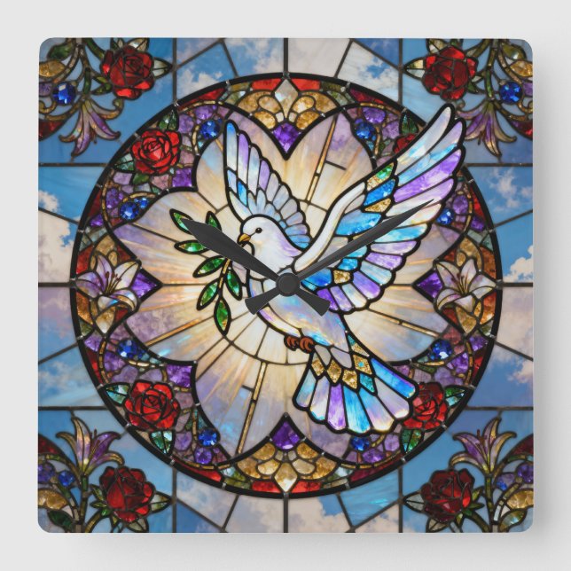 Stained Glass Peace Dove Wall Clock (Front)