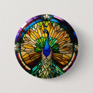 Stained Glass Peacock 6 Cm Round Badge