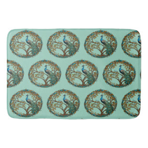 Stained Glass Peacock Autumn Tree Bath Mat
