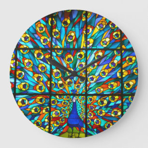 Stained Glass Peacock Clock
