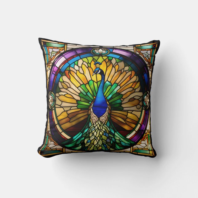 Stained Glass Peacock Cushion (Front)