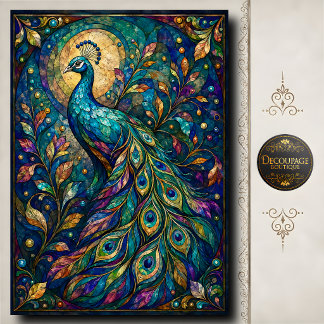 Stained Glass Peacock Decoupage Tissue Paper