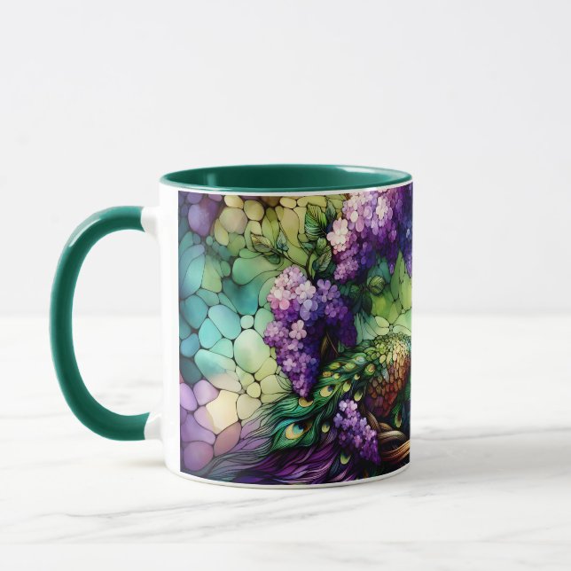 Stained Glass Peacock Floral Wreath Art Mug (Left)