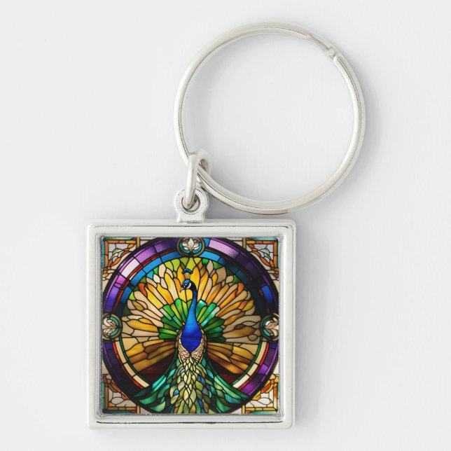 Stained Glass Peacock Key Ring (Front)